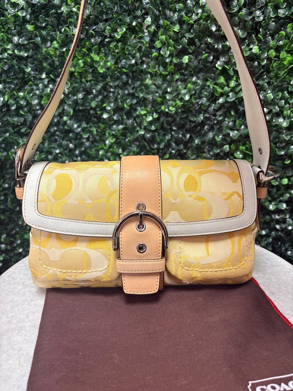 Vintage Coach Soho 2004 yellow optic signature buckle flap shoulder bag